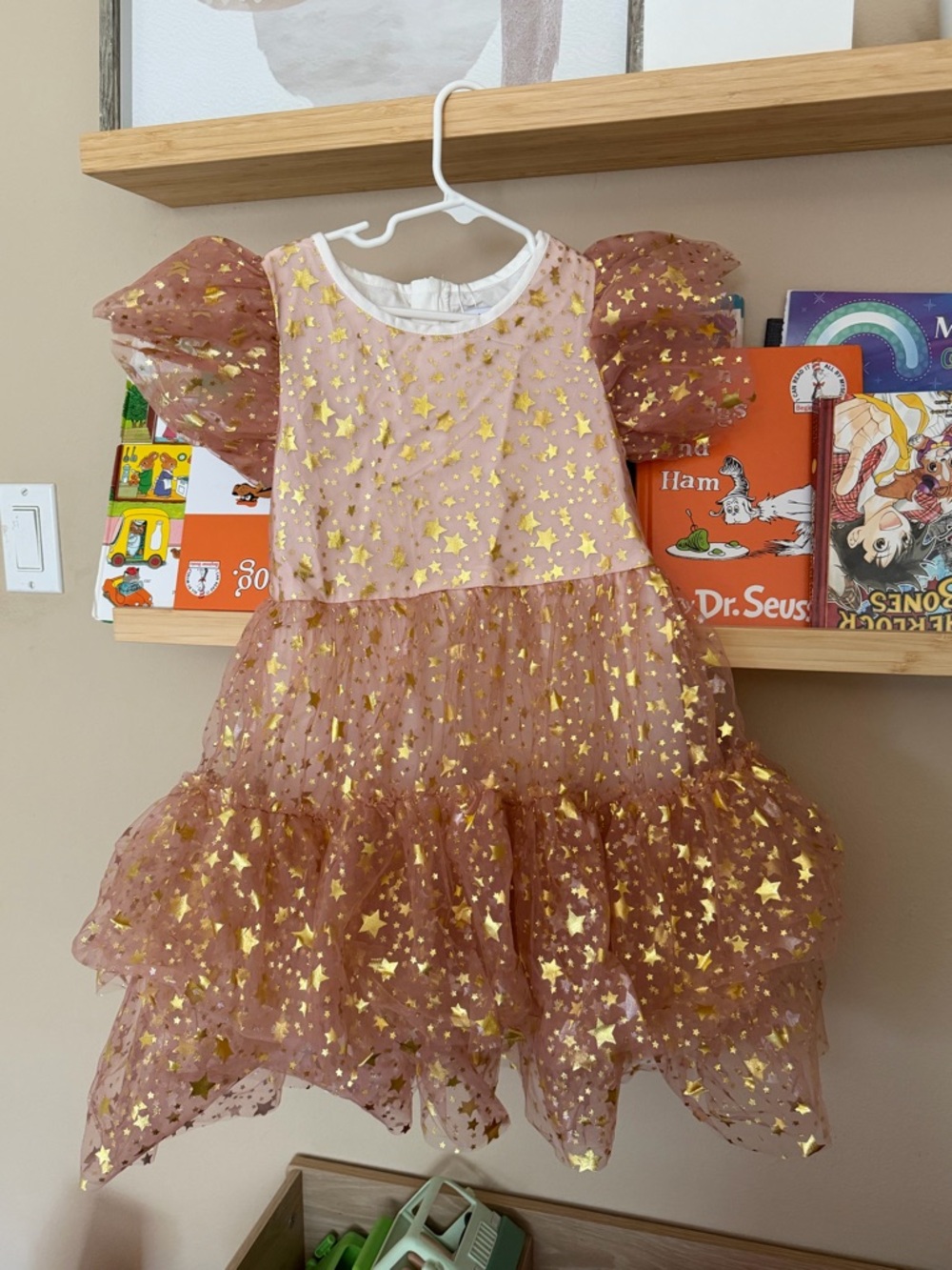 Girls Pink Star-Print Tulle Party Dress - Picture 2 of 4